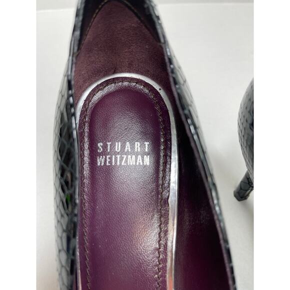 Stuart Weitzman Midondas Black Crystal Snake Embossed scallop Pump size 9 - Picture 7 of 8